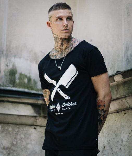 Black Barber & Butcher Blades Cut Neck T-Shirt | Distorted People –  Distorted People USA