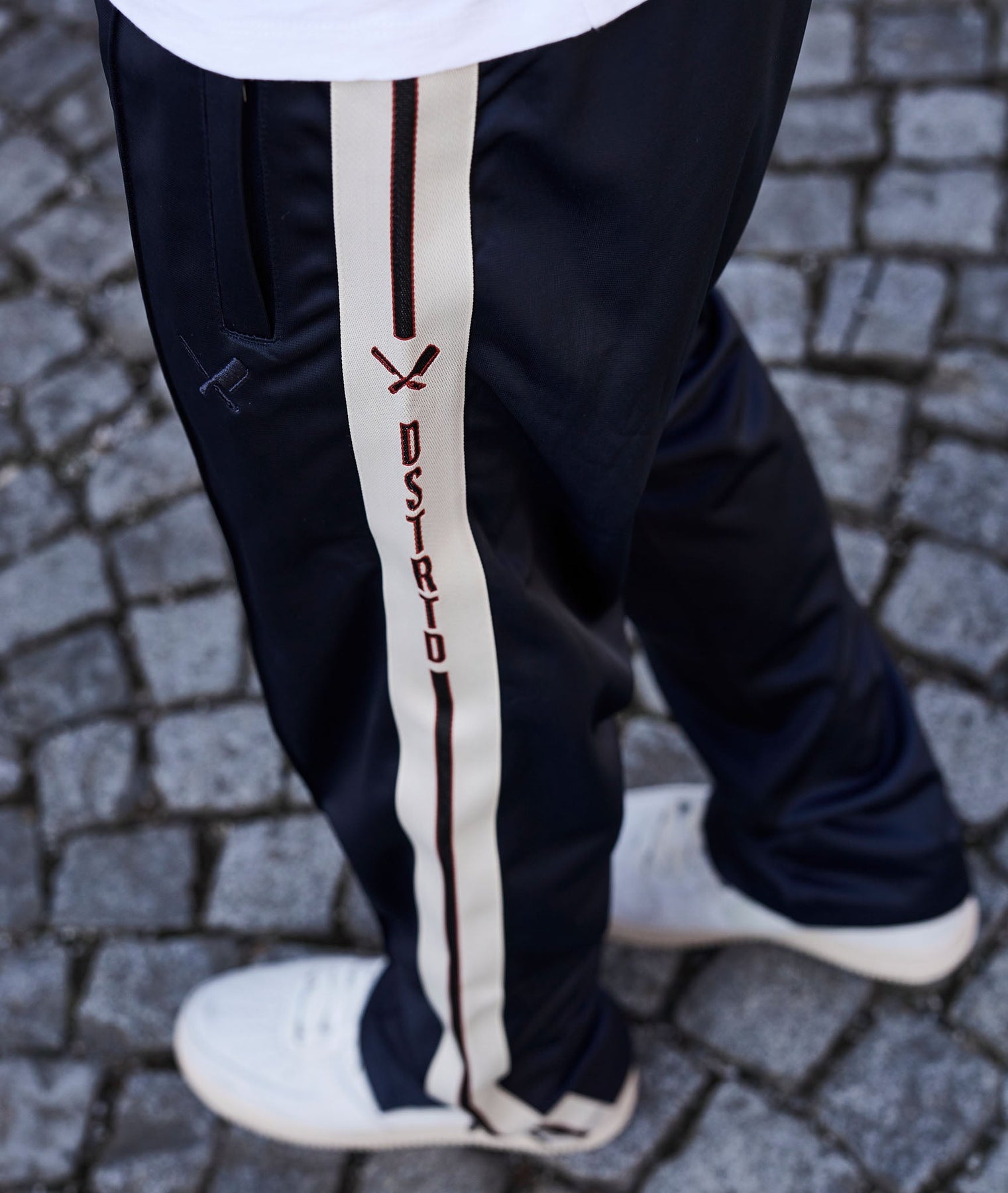 Navy and red shop track pants